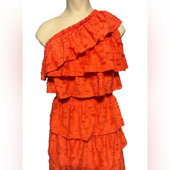 LC Lauren Conrad One-Shoulder Ruffle Dress in Vibrant Orange - Picture 2 of 11